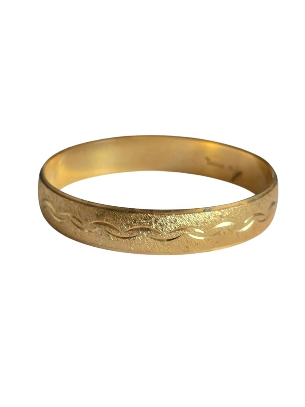 Vtg Crown Trifari Gold-Tone Etched Hoop Bangle Cuff Bracelet